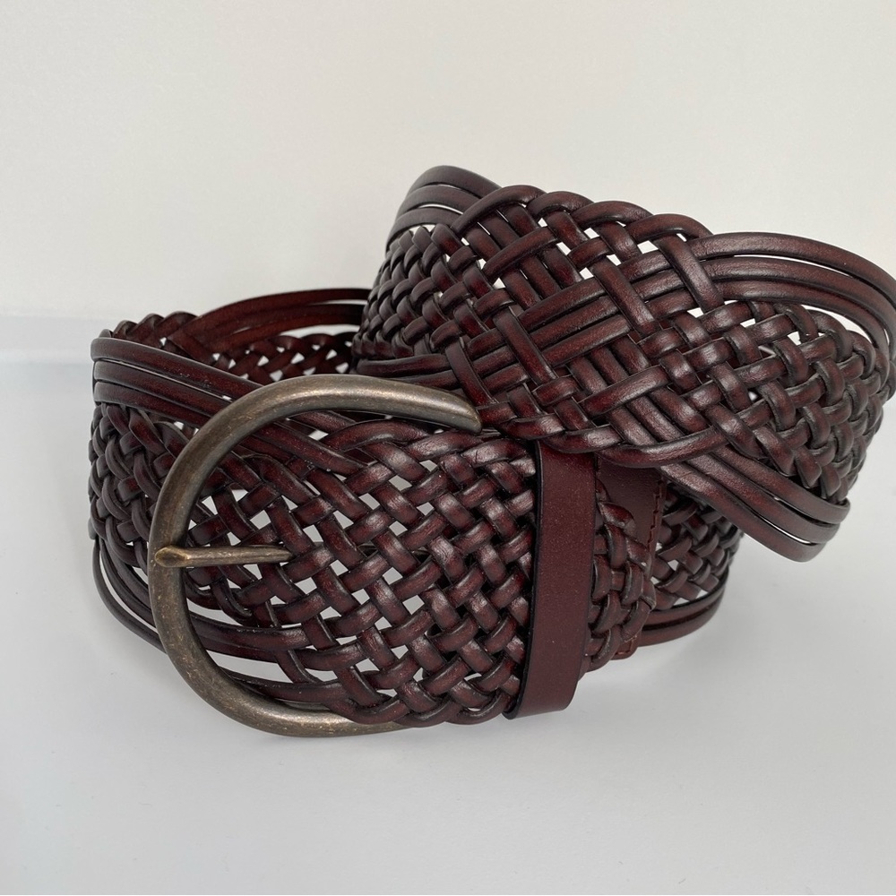Woven Brown Leather Wide Belt